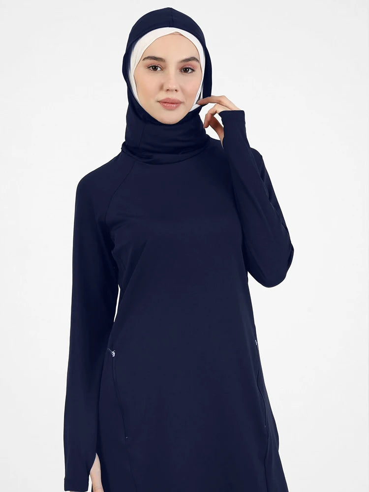 Sporty Muslim Sportswear Women Hoodie Hijab Set Plain Islamic Clothing Sportswear Pants Tops (contain Hijab)