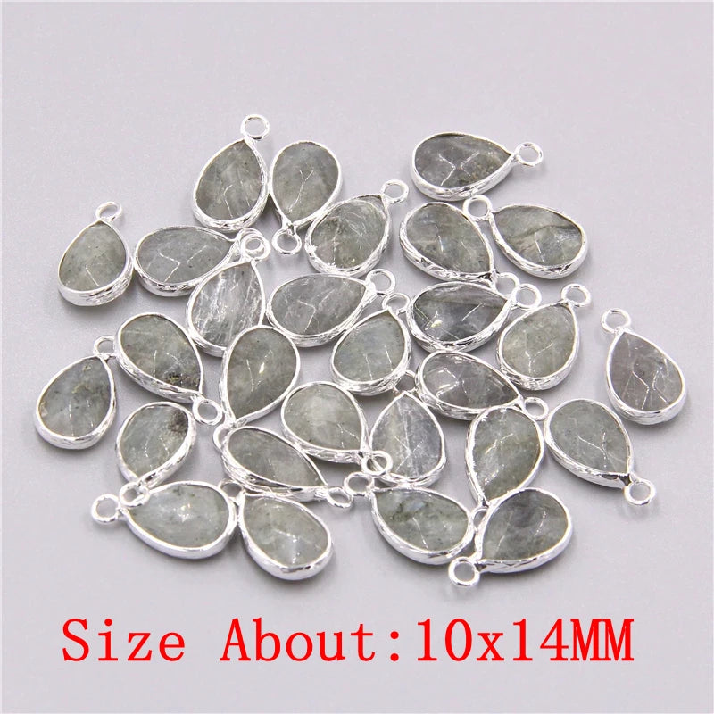 2pcs Natural Rose Clear Pink Quartz Labradorite Amethysts Stone Charm Pendant for Necklaces Earrings Jewelry Making Accessories