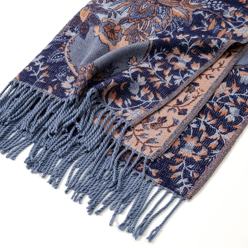 Winter Female Scarf Cashmere Shawls Wraps Women Floral Long Hijab Stoles Pashmina Bufanda Tassel Autumn Lady Headband 2022