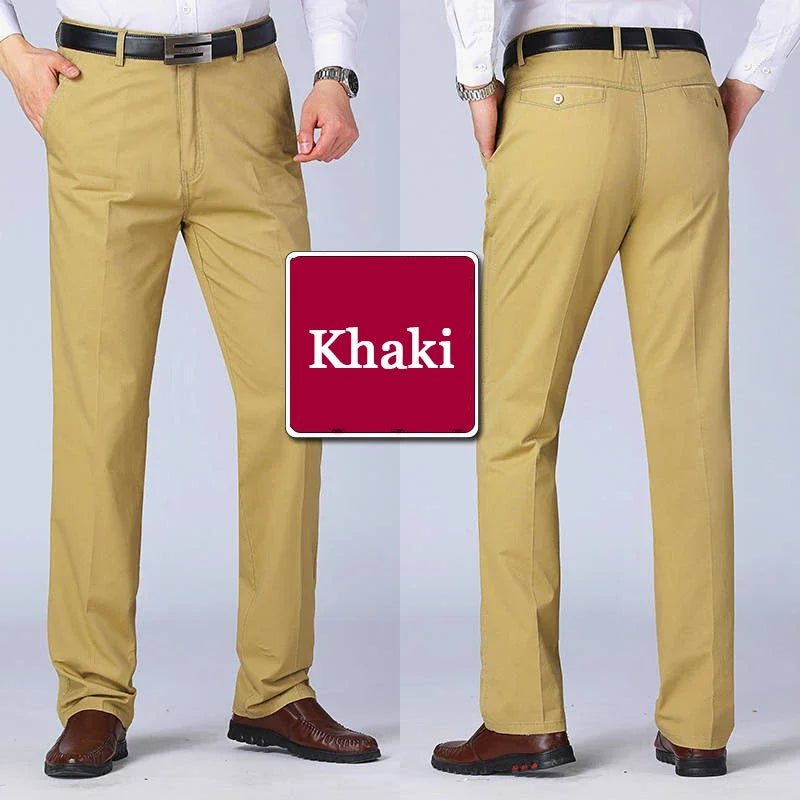 Men's Summer Thin Pants Classic Casual 100% Cotton Business Fashion Stretch Solid Comfortable Elastic Straigh Trousers KOACUS