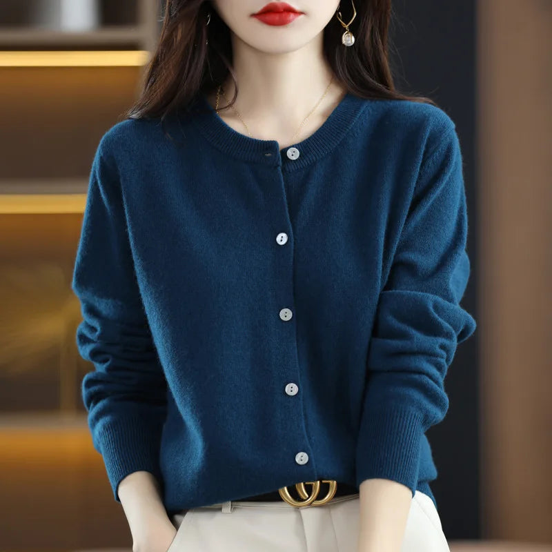 Women's Sweater 2024 New Knitted Cardigan Early Spring Crewneck Sweater Women's Long-sleeved Solid Color All-match Jacket