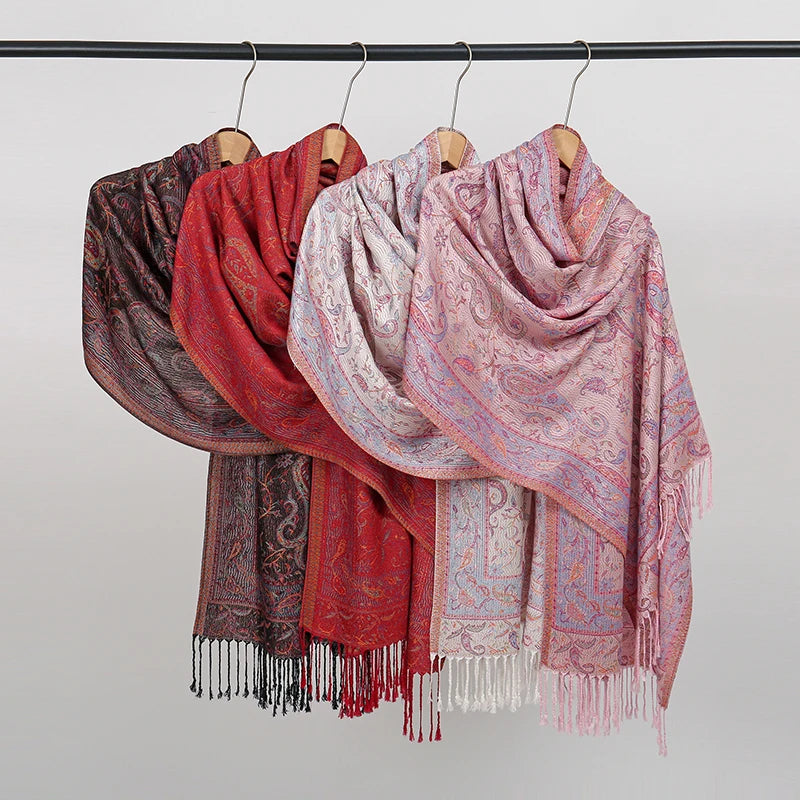 Retro Jacquard Paisley Tassels Hijab Scarf Cotton Viscose Women Muslim Hijab Shawls Big Size Long Wraps Ladies Fashion Headscarf