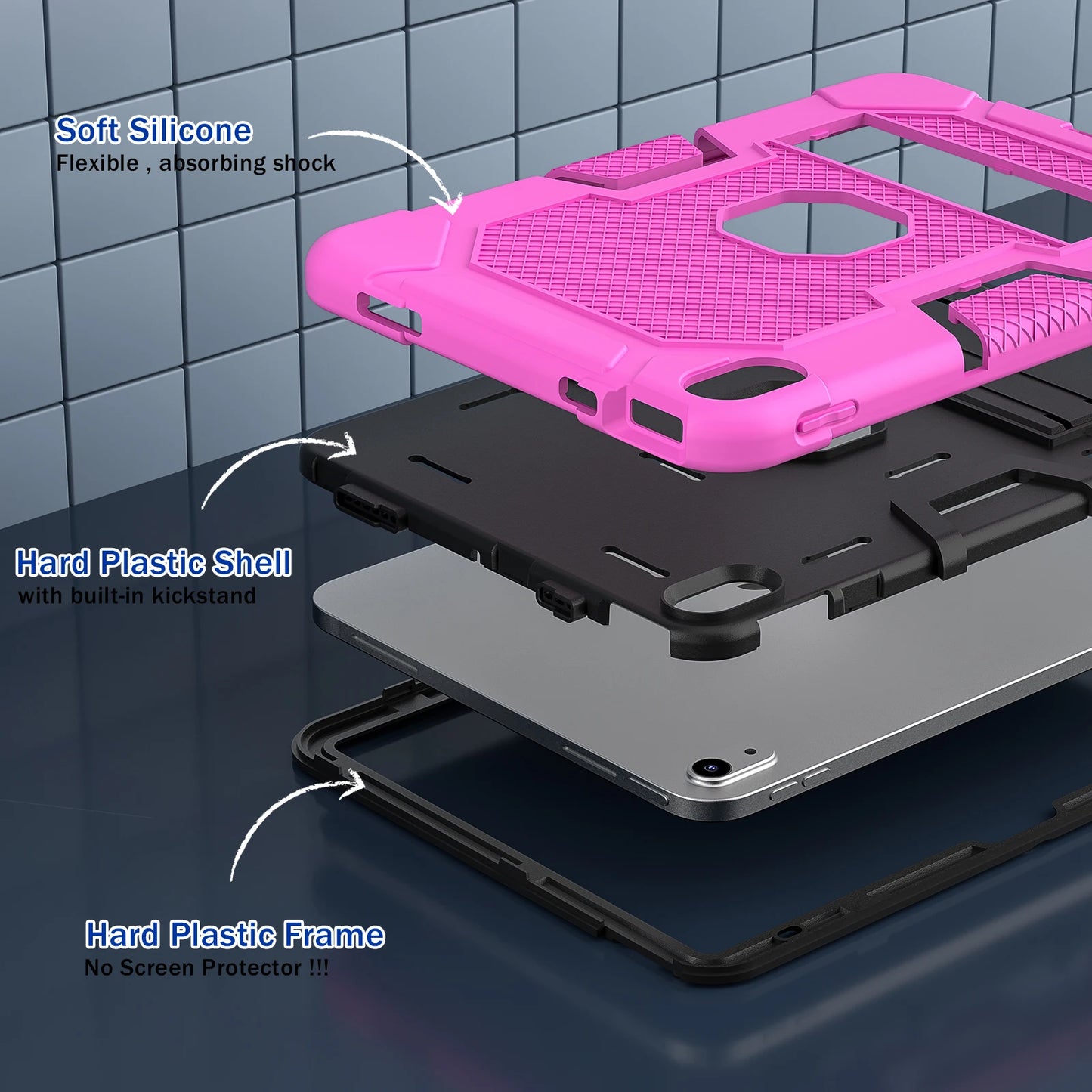 Pc Silicone Case For iPad 10.9 2022 10th 10.2 7-8-9th 9.7 2017 2018 5-6th Rugged Stand Cover For Mini 4 5 Shockproof Anti-Slip