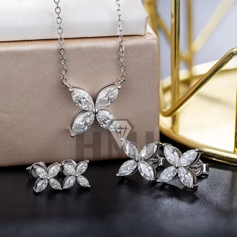 Real Moissant1 Carat D Color Earrings Necklace 100% 925 Sterling Silver Plated 18K Gold Engagement Wedding Party Fine Jewelry