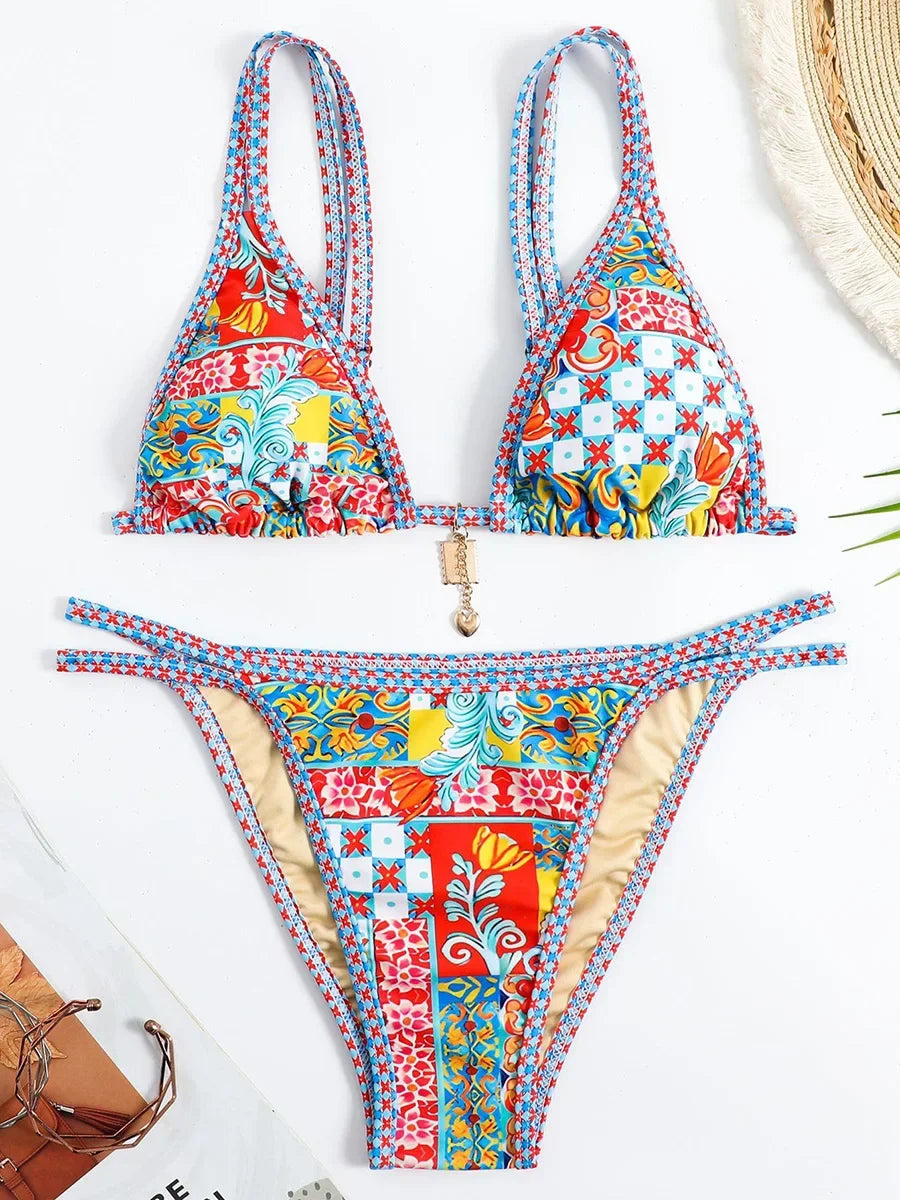 Floral Printed Bikinis 2025 Brazilian Bikini Women Swimwear Female Swimsuit Two-pieces Bikini Set Bathing Suit Swim Beach Wear