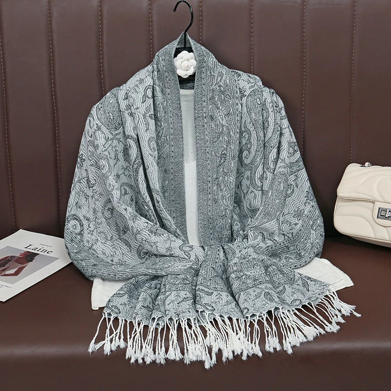 Retro Jacquard Paisley Tassels Hijab Scarf Cotton Viscose Women Muslim Hijab Shawls Big Size Long Wraps Ladies Fashion Headscarf