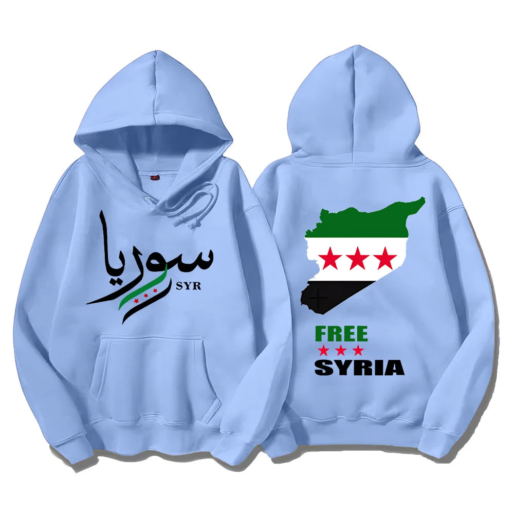 Syrian Freedom Hoodies Damascus Syria Pullovers Unique Syria Map Sweatshirts Anti-War Unisex Clothing Peaceful Protest Sudaderas