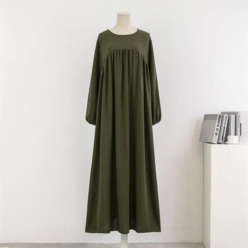 Women Loose Maxi Dresses Muslim Dress Spring Autumn Female Full Sleeve Casual Solid Pockets Robe Long Dresses Mujer Vestidoes