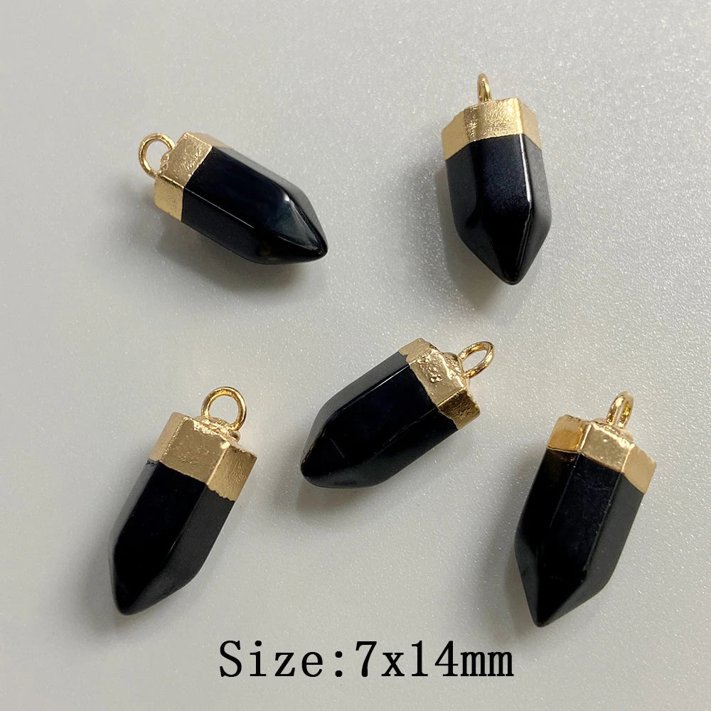5pcs/lot Natural Bullet Shape Stone Pendant Amethysts Quartzs Tiger Eye Agat Charms For DIY Bracelets Necklace Earrings 6x10mm