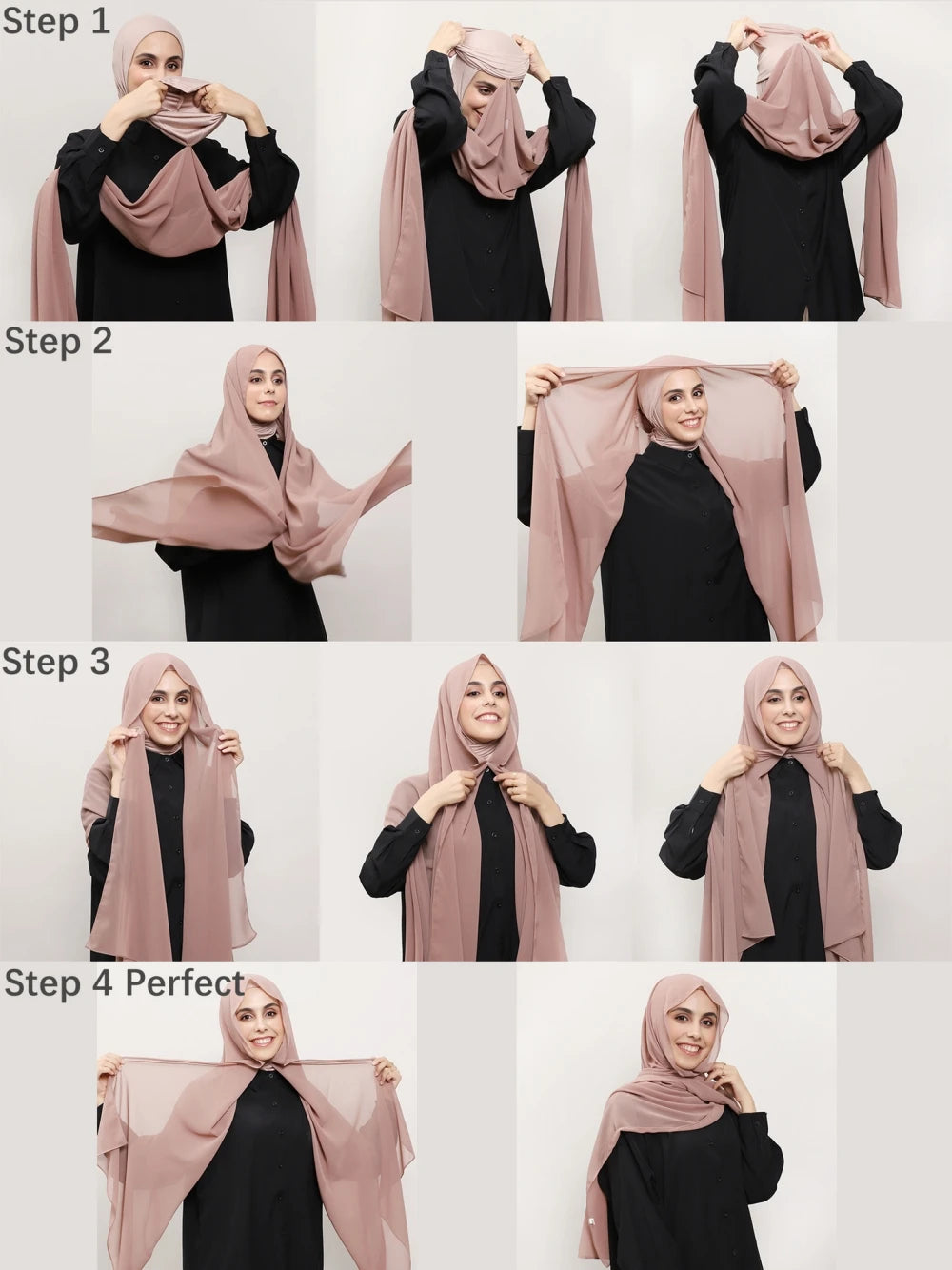 2024 New Hot Sale Premium Instant Chiffon Hijab Wrap With Bulit-in Magnets Solid Color Muslim Women Scarf Shawl with Undercap