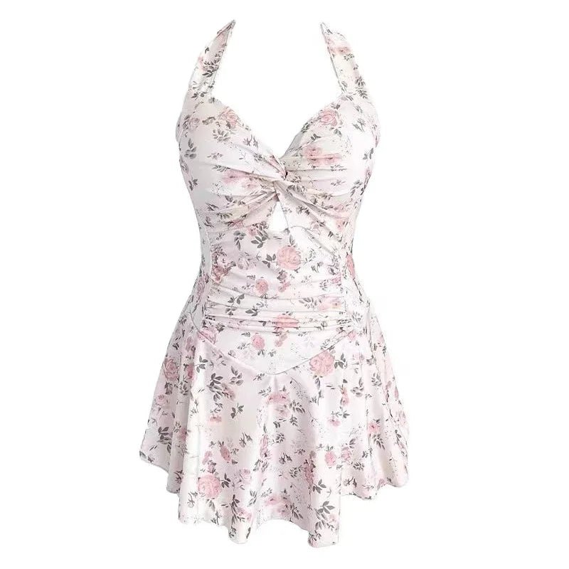 Women Hanging Neck Sweet Cute Swimwear Sexy One-piece Beach Wear Swim Suit Beach Dress Swimsuit High Waist Bathing Suit For Girls