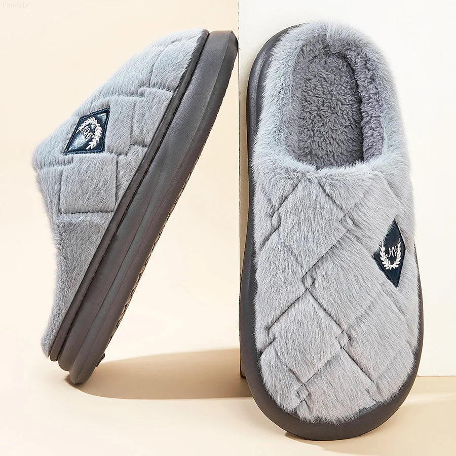 Men's House Slippers Furry Plaid cozy EVA Memory Foam Lightweight Casual Shoes Winter Warm Plush Non-slip Slippers big size