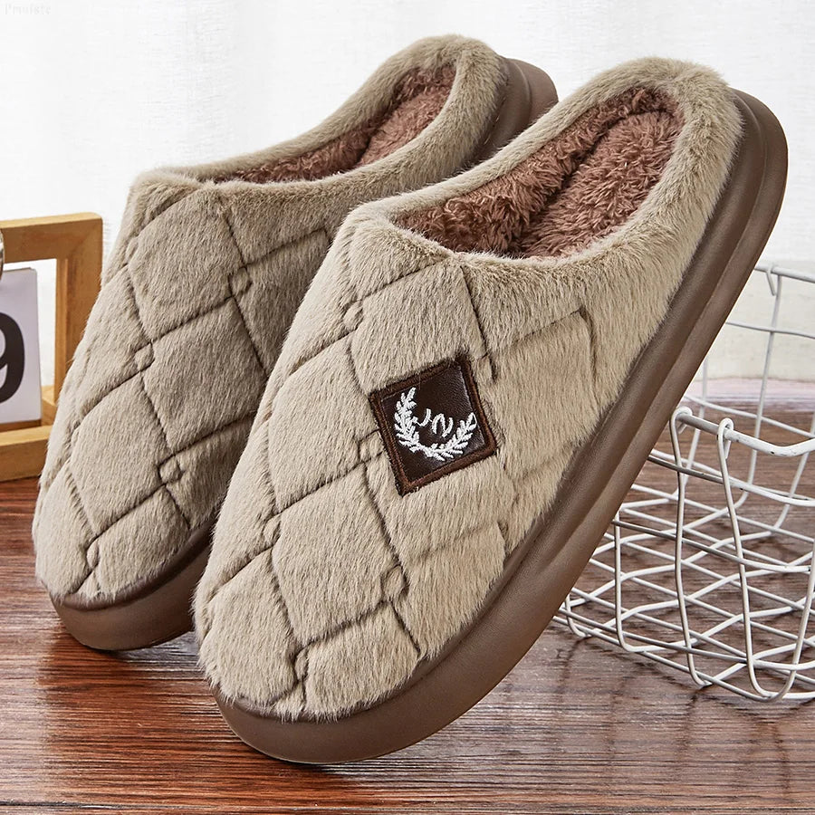 Men's House Slippers Furry Plaid cozy EVA Memory Foam Lightweight Casual Shoes Winter Warm Plush Non-slip Slippers big size