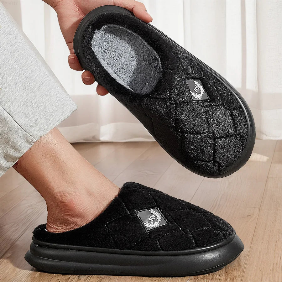 Men's House Slippers Furry Plaid cozy EVA Memory Foam Lightweight Casual Shoes Winter Warm Plush Non-slip Slippers big size