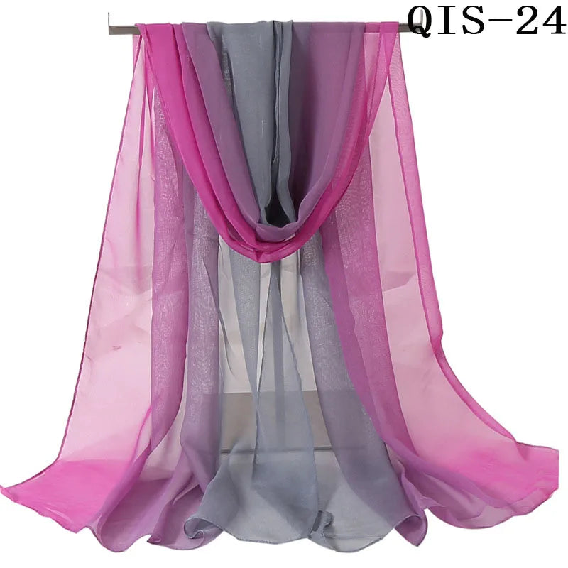 Women Foulard Gradient Solid Color Chiffon Georgette Scarf Bandana Elegant Long Shawl Hijab Summer Sun Protection