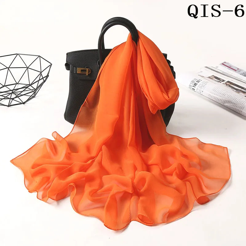 Women Foulard Gradient Solid Color Chiffon Georgette Scarf Bandana Elegant Long Shawl Hijab Summer Sun Protection