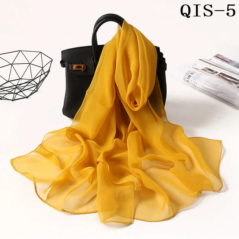 Women Foulard Gradient Solid Color Chiffon Georgette Scarf Bandana Elegant Long Shawl Hijab Summer Sun Protection