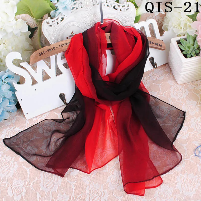 Women Foulard Gradient Solid Color Chiffon Georgette Scarf Bandana Elegant Long Shawl Hijab Summer Sun Protection