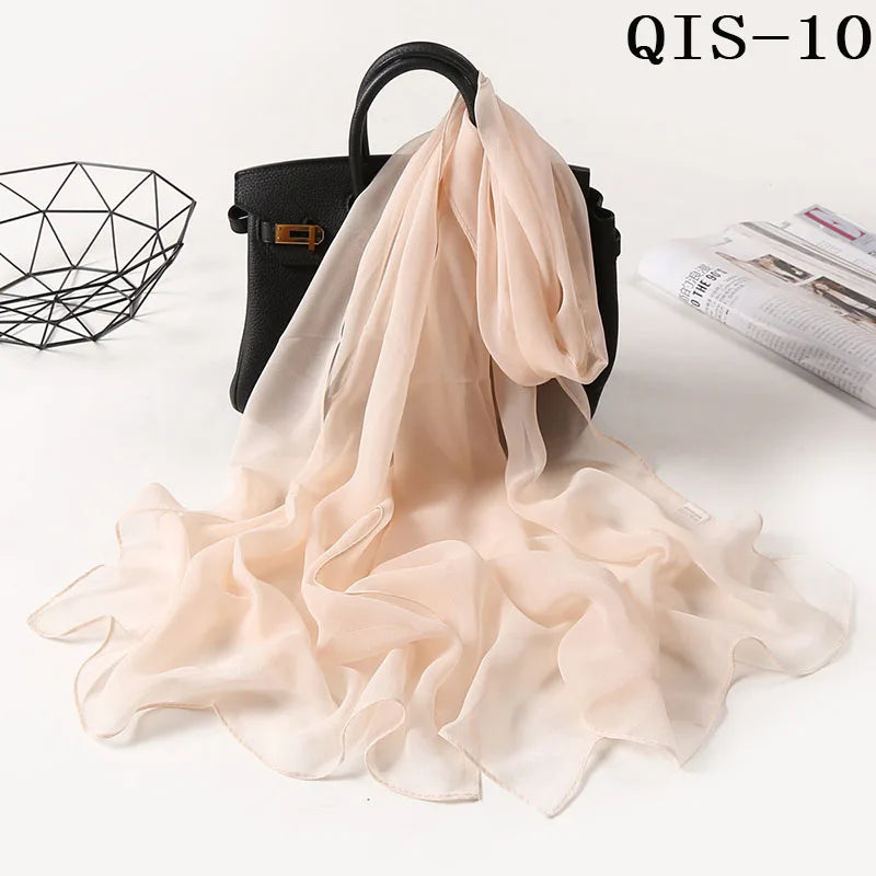 Women Foulard Gradient Solid Color Chiffon Georgette Scarf Bandana Elegant Long Shawl Hijab Summer Sun Protection