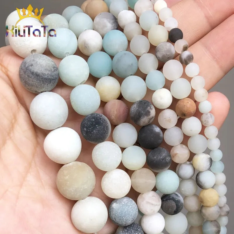 Natural Stone Dull Polish Matte Amazonite Round Beads For Jewelry Making DIY Bracelet Earrings Accessories 15'' 4/6/8/10/12mm