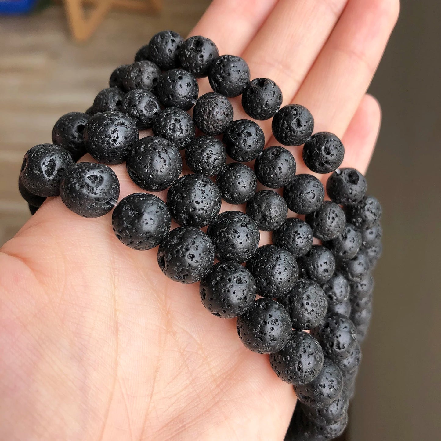 Natural Lava Rock Round Black Loose Beads Natural Stone Beads For DIY Necklace Bracelat Jewelry Making Strand 15" 4 6 8 10 12mm