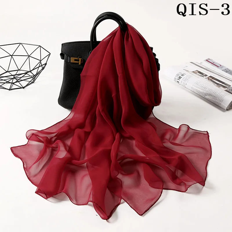 Women Foulard Gradient Solid Color Chiffon Georgette Scarf Bandana Elegant Long Shawl Hijab Summer Sun Protection