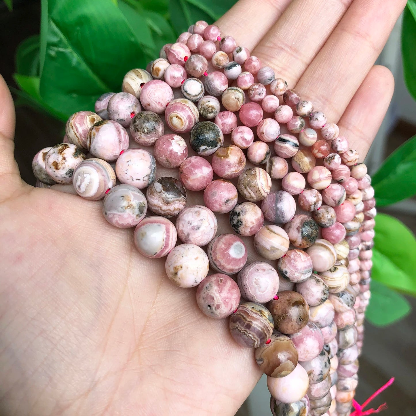 AAA Grade Natural Argentina Rhodochrosite Genuine Stone Round Loose Beads For DIY Making Jewelry Bracelet Accessories 7.5''