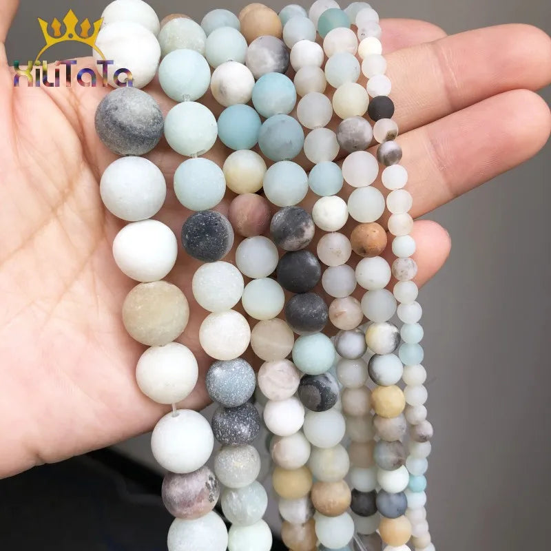 Natural Stone Dull Polish Matte Amazonite Round Beads For Jewelry Making DIY Bracelet Earrings Accessories 15'' 4/6/8/10/12mm