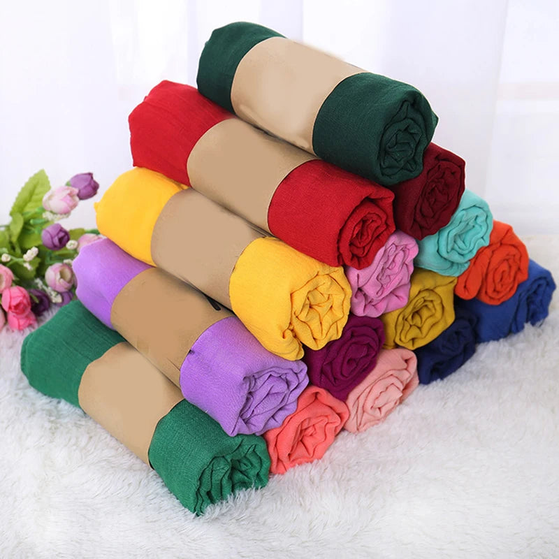 Soft Cotton Linen Scarf Women Muslim Crinkle Hijab Scarf Solid Color  Islamic Head Shawls and Wraps Female Headscarf Headwear