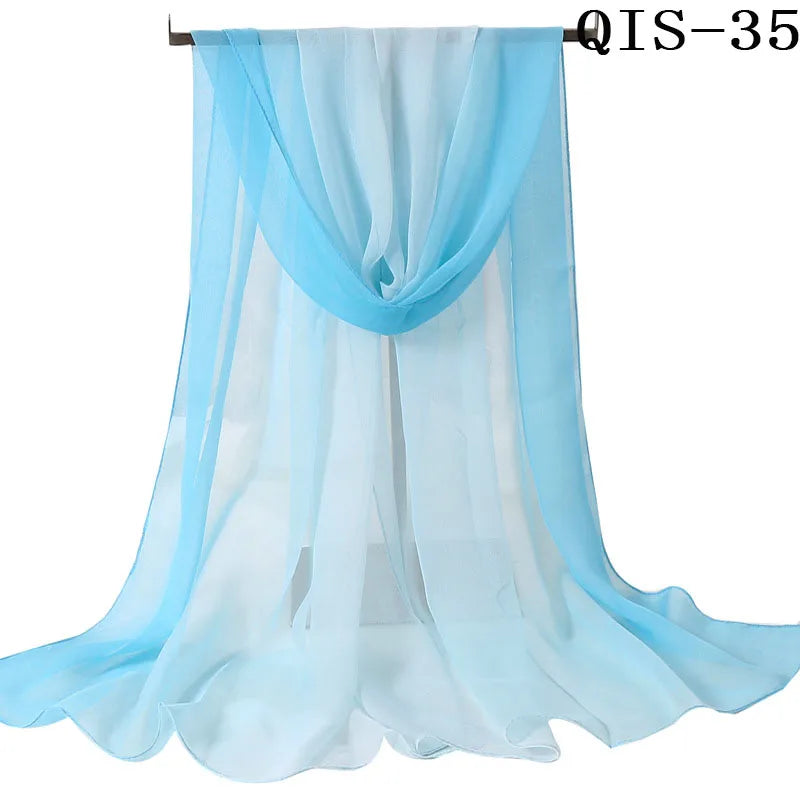 Women Foulard Gradient Solid Color Chiffon Georgette Scarf Bandana Elegant Long Shawl Hijab Summer Sun Protection