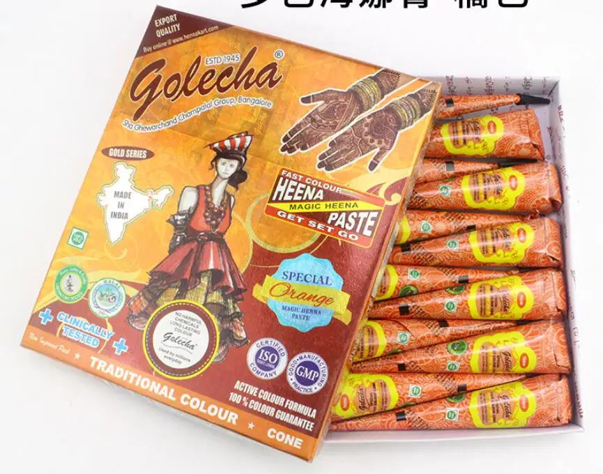 12Pcs Brown Black Color Henna Paste Cone Beauty Women Mehndi Finger Cream Paint Drawing for Temporary Tattoo Body Art 25G