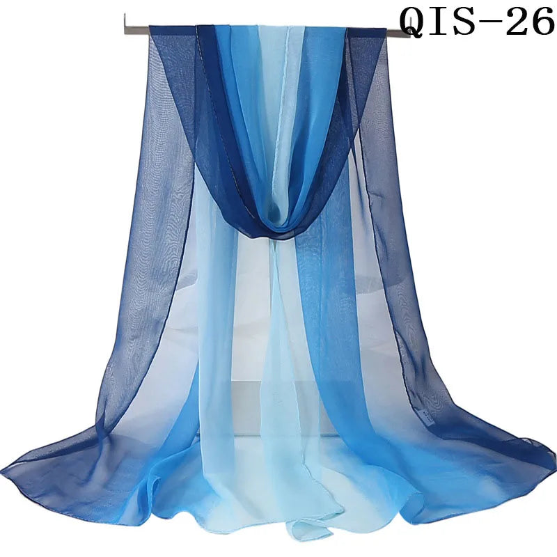 Women Foulard Gradient Solid Color Chiffon Georgette Scarf Bandana Elegant Long Shawl Hijab Summer Sun Protection