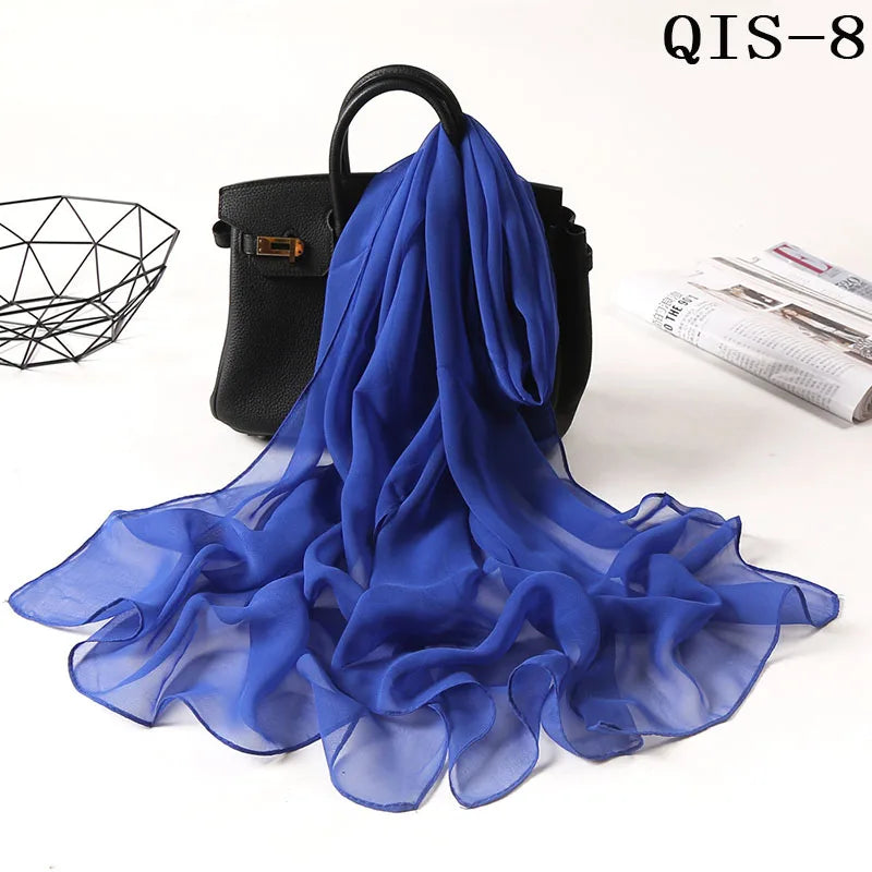 Women Foulard Gradient Solid Color Chiffon Georgette Scarf Bandana Elegant Long Shawl Hijab Summer Sun Protection