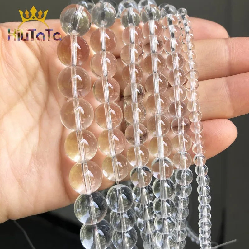 White Clear Crystal Glass Beads Smooth Round Loose Spacer Beads For Jewelry DIY Making Bracelet Accessories 15'' 4 6 8 10 12mm