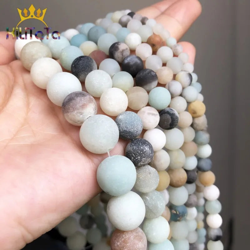 Natural Stone Dull Polish Matte Amazonite Round Beads For Jewelry Making DIY Bracelet Earrings Accessories 15'' 4/6/8/10/12mm