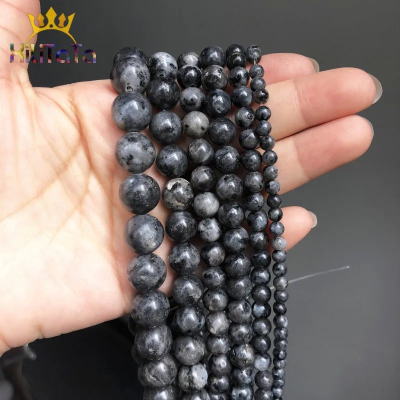 Natural Labradorite Larvikite Stone Beads Black Round Loose Beads For Jewelry DIY Making Bracelet Accessories 15" 4/6/8/10/12mm