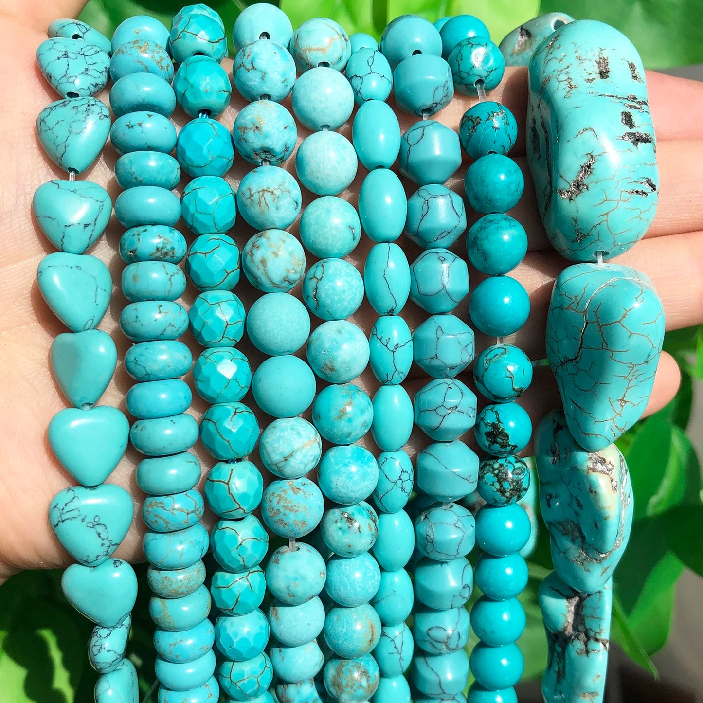 Natural Stones Heart Oval Shape Green Turquoises Flat Round Rondelle Beads for Jewelry DIY Making Bracelet Earrings Accessories