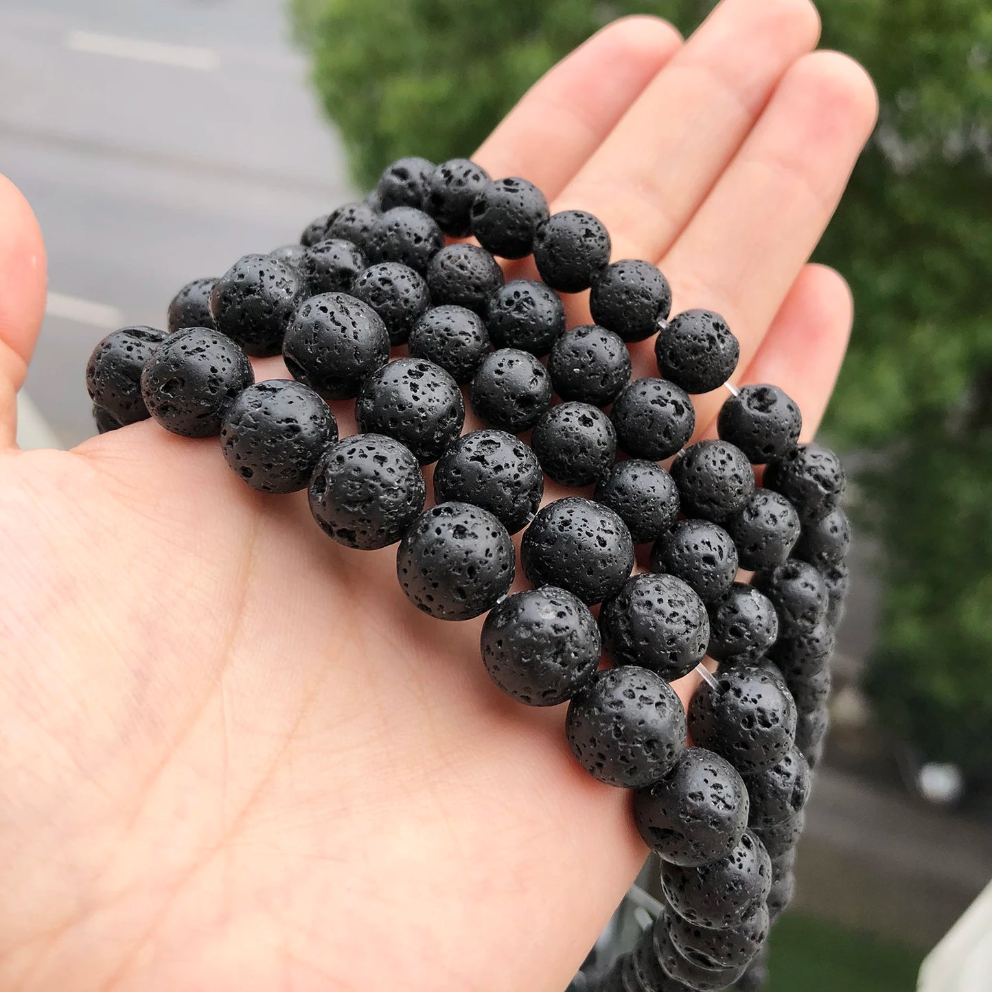 Natural Lava Rock Round Black Loose Beads Natural Stone Beads For DIY Necklace Bracelat Jewelry Making Strand 15" 4 6 8 10 12mm