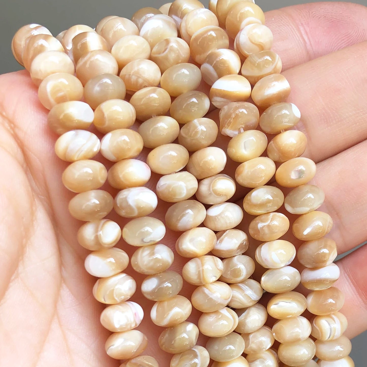 Natural Mother Of Pearl Mop Shell Rondelle Beads White Beige Round Loose Spacer Beads for Jewelry Making DIY Bracelet 15''