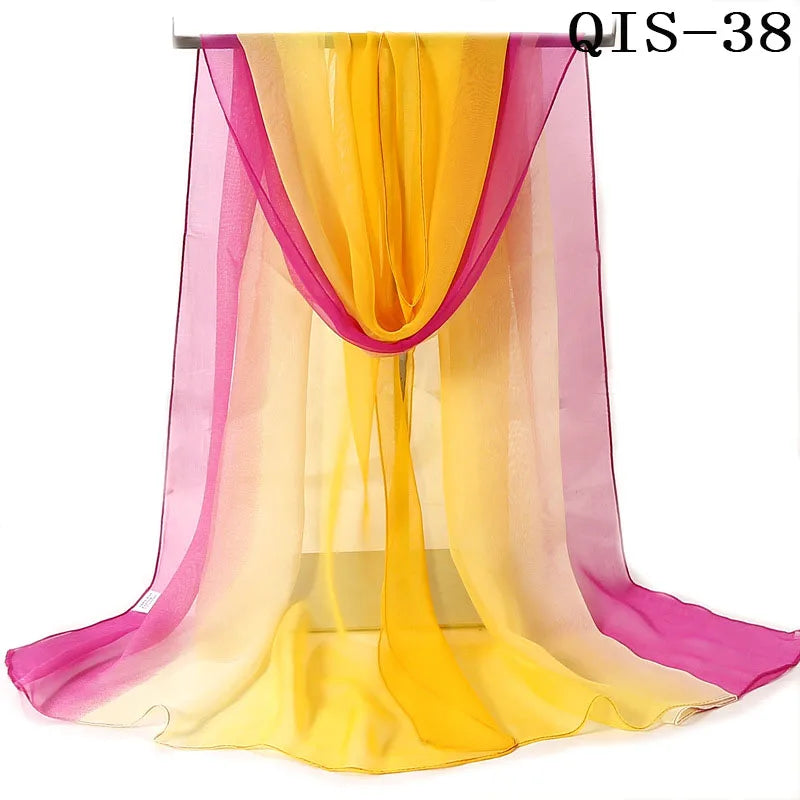 Women Foulard Gradient Solid Color Chiffon Georgette Scarf Bandana Elegant Long Shawl Hijab Summer Sun Protection