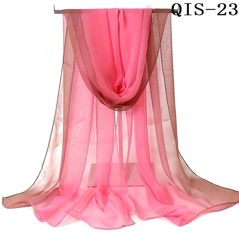 Women Foulard Gradient Solid Color Chiffon Georgette Scarf Bandana Elegant Long Shawl Hijab Summer Sun Protection