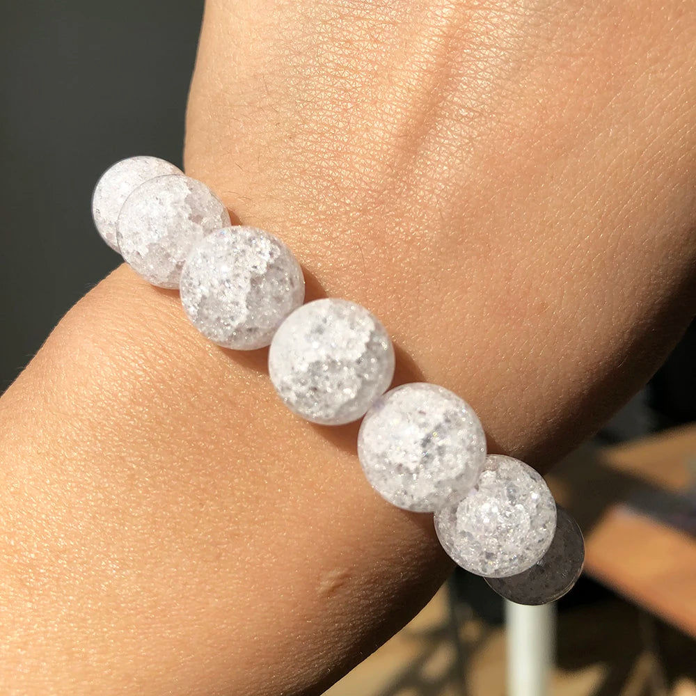 4 6 8 10 12mm White Cracked Crystal Beads Round Loose Spacer Beads for Jewelry Making DIY Bracelet Charms Accessories 15''Inches