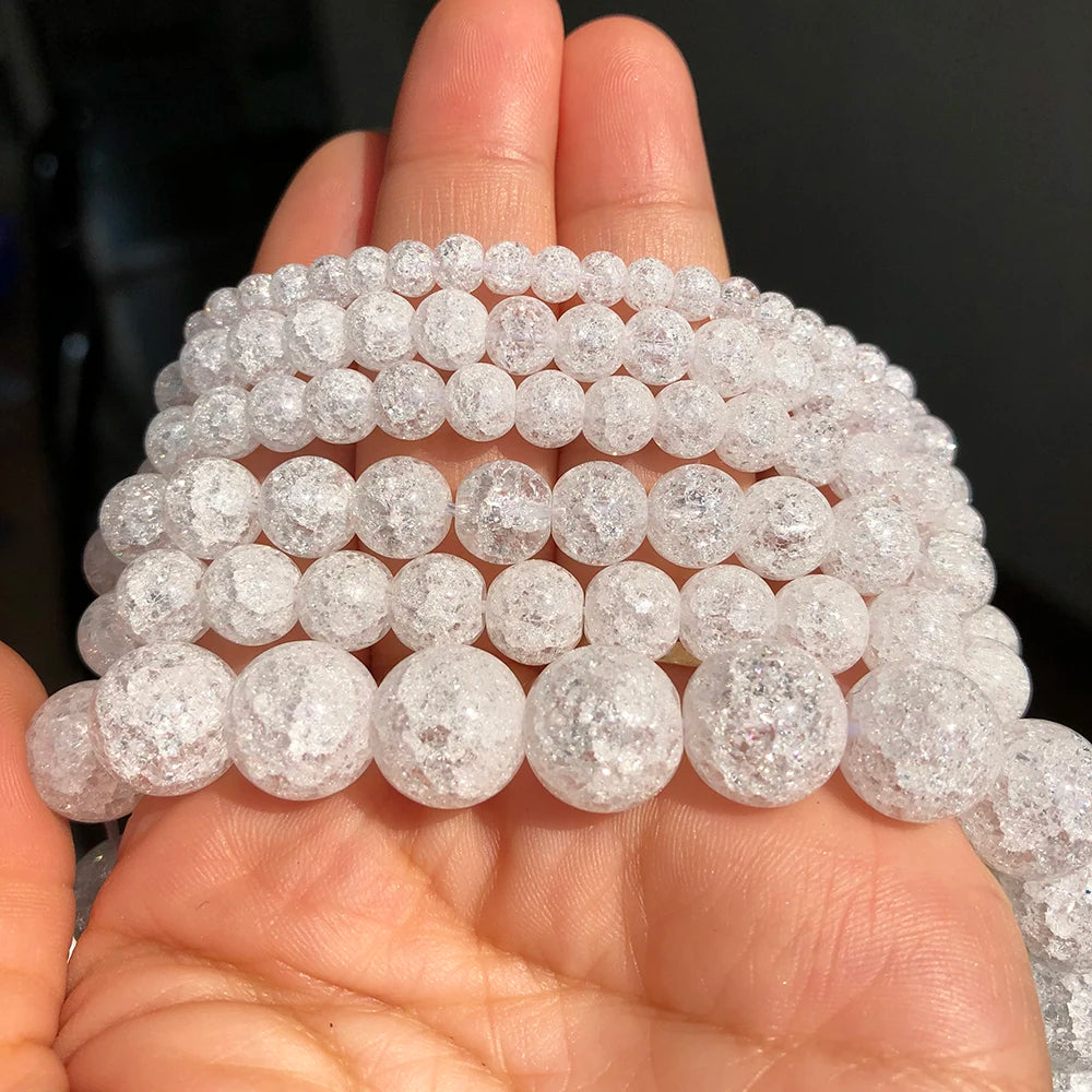 4 6 8 10 12mm White Cracked Crystal Beads Round Loose Spacer Beads for Jewelry Making DIY Bracelet Charms Accessories 15''Inches