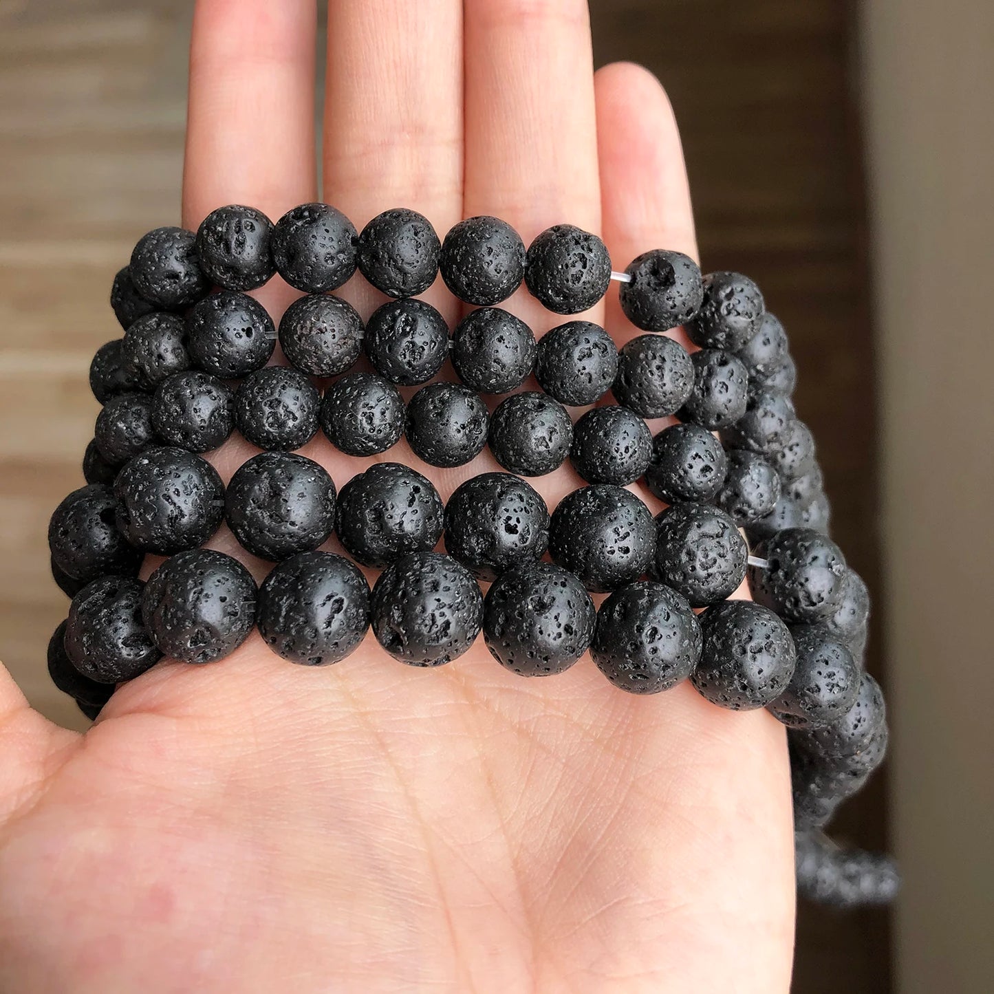 Natural Lava Rock Round Black Loose Beads Natural Stone Beads For DIY Necklace Bracelat Jewelry Making Strand 15" 4 6 8 10 12mm