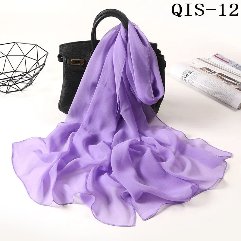 Women Foulard Gradient Solid Color Chiffon Georgette Scarf Bandana Elegant Long Shawl Hijab Summer Sun Protection