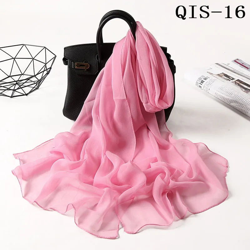 Women Foulard Gradient Solid Color Chiffon Georgette Scarf Bandana Elegant Long Shawl Hijab Summer Sun Protection