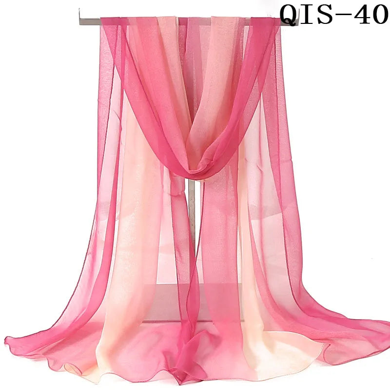 Women Foulard Gradient Solid Color Chiffon Georgette Scarf Bandana Elegant Long Shawl Hijab Summer Sun Protection