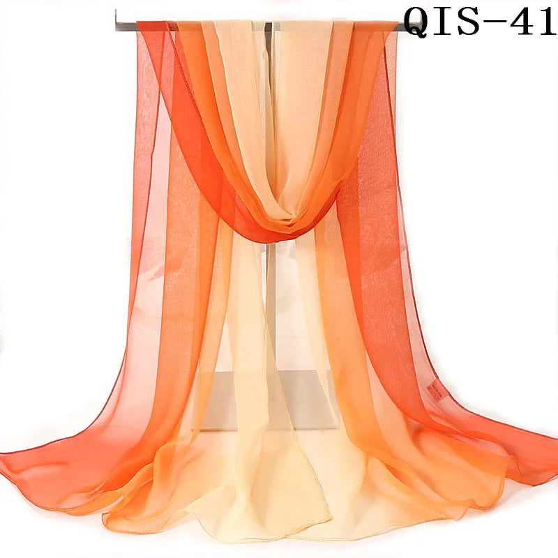 Women Foulard Gradient Solid Color Chiffon Georgette Scarf Bandana Elegant Long Shawl Hijab Summer Sun Protection