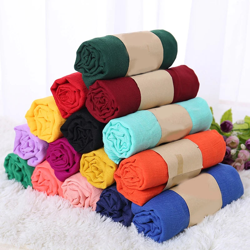 Soft Cotton Linen Scarf Women Muslim Crinkle Hijab Scarf Solid Color  Islamic Head Shawls and Wraps Female Headscarf Headwear