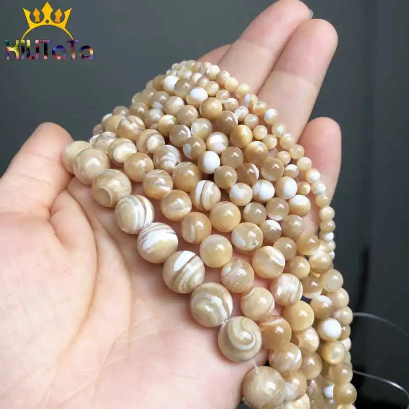 Natural Trochus Shell Stone Beads Round Loose Spacer Beads For Jewelry Making DIY Bracelet Necklace 15'' Pick Size 4/6/8/10mm